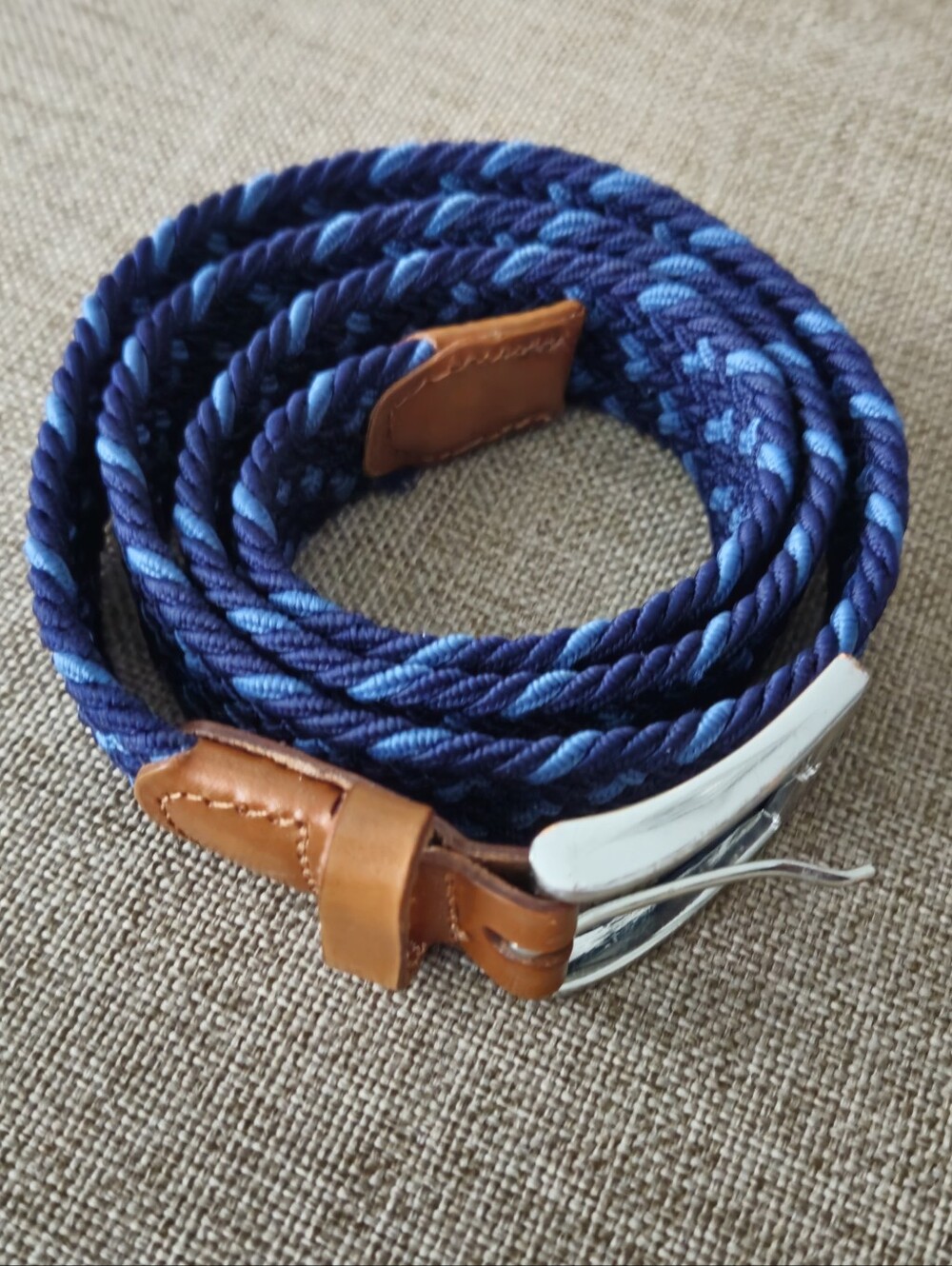 J. Crew Factory Navy and Light Blue Woven Stretch Belt Size M